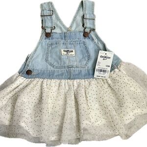 ‼️ 5 for $25 ‼️OshKosh B'gosh Light Blue Denim Dress with White Tulle NWT 12Mont